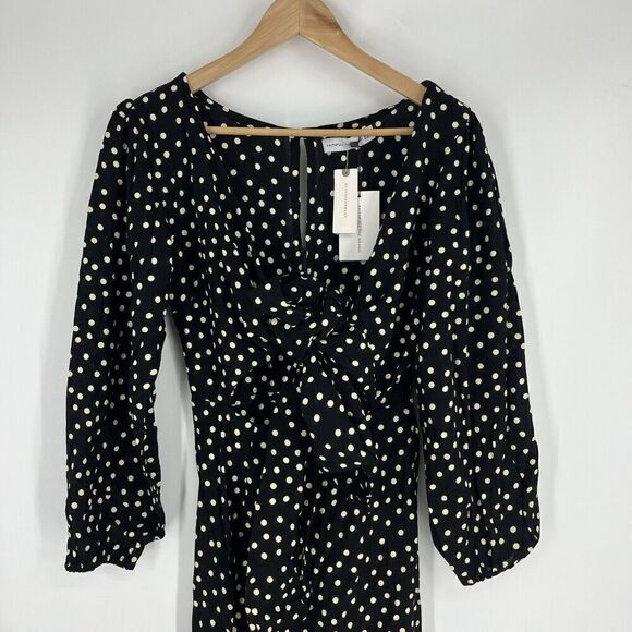 Faithfull The Brand Anthropologie Jumpsuit Size XS Black Helena Polka Dot Bow - Picture 2 of 12